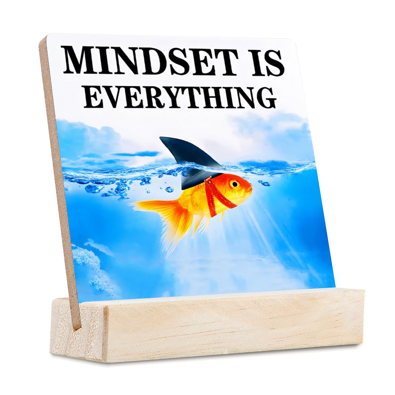 Mindset Is Everything Mental Health wooden Plaque Sign Decor For Women Men Friend Coworker, Positive Cheerful Mindset Growth Reminders wooden Sign With Acrylic for Friend Student Boy Girl