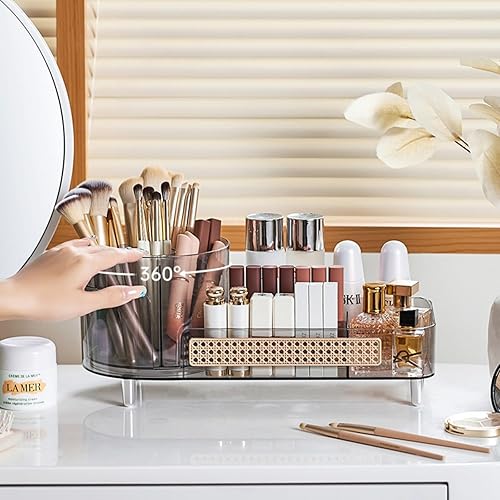 Miniatura 2 de Organizador de maquillaje giratorio, organizador de cuidado de la piel de gran capacidad, organizador de maquillaje de baño 2 en 1, vitrina de