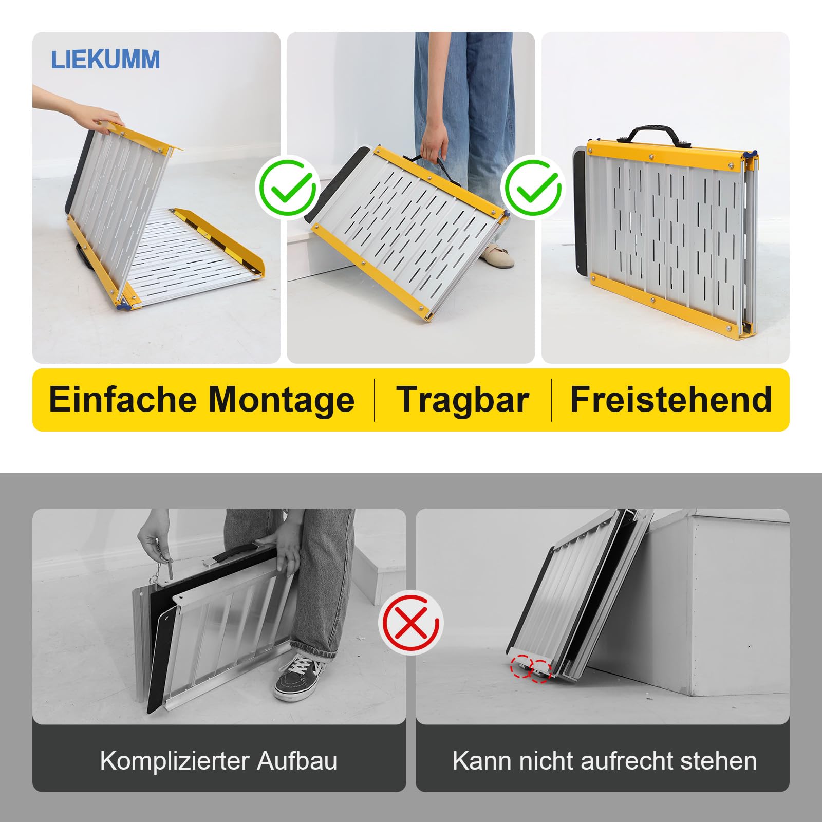 LIEKUMM Rampa dla wózków inwalidzkich 121 x 73 cm, składana, do 300 kg, aluminiowa rampa progowa na stopnie, progi, schody, przeszkody