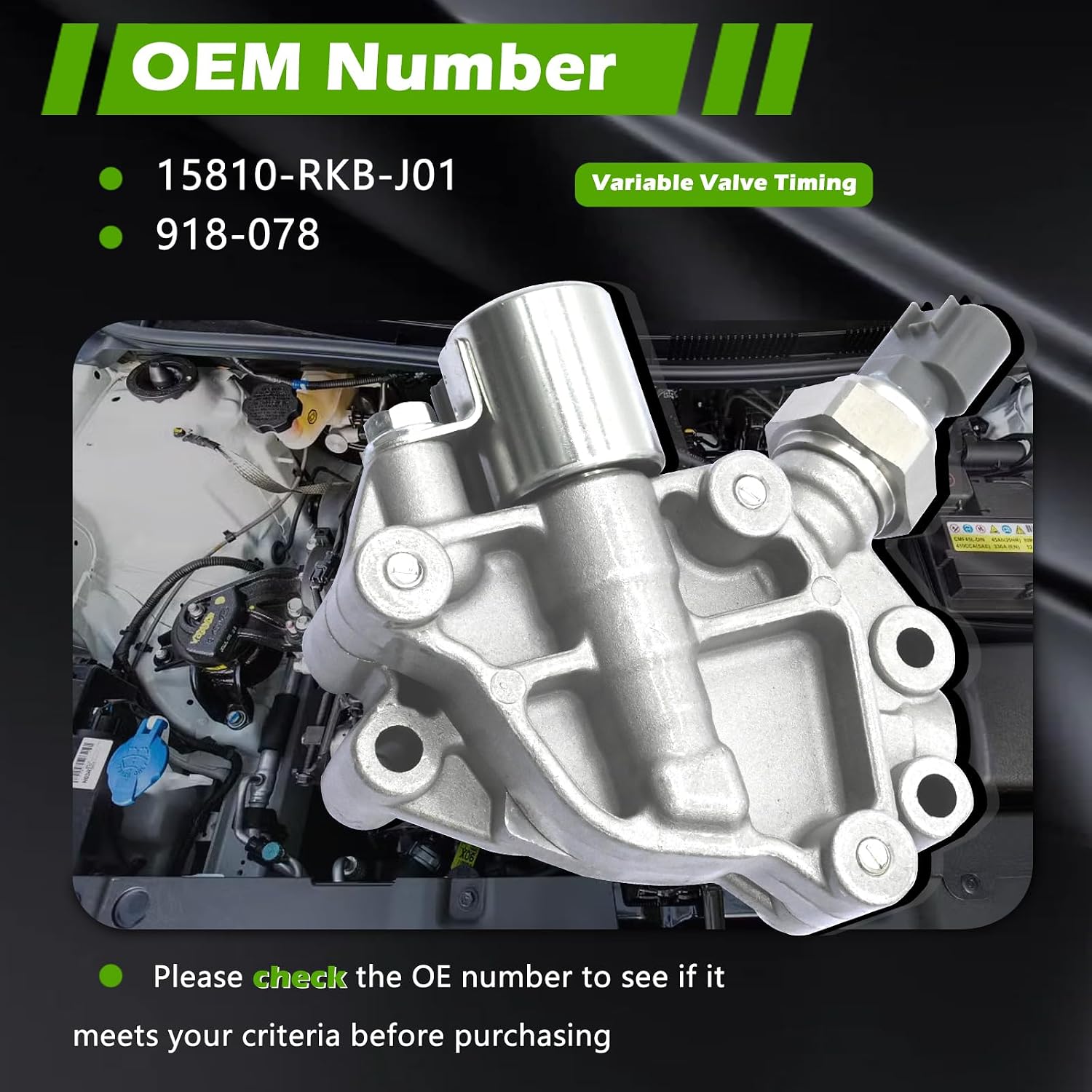 15810-RKB-J01 VTEC Engine Variable Valve Timing VVT Solenoid V6 3.0L 3.5L Compatible with Honda Accord Odyssey 2005-2007 Pilot 2006-2008 Replaces 15810RKBJ01 2T1145 918-078
