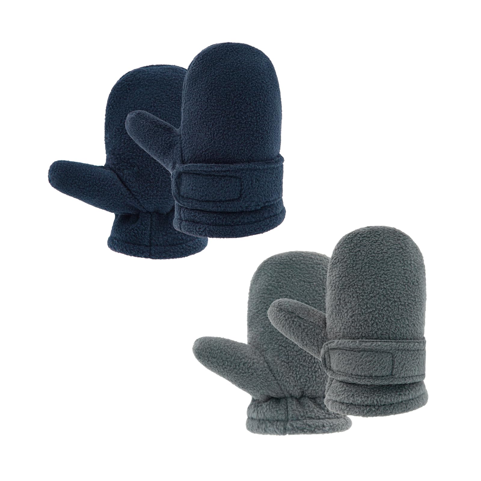 RAOEXI Manoplas de invierno para niños pequeños forradas con forro polar fáciles de poner para bebés y niñas, B-gris y azul marino, M (1-2 Years)