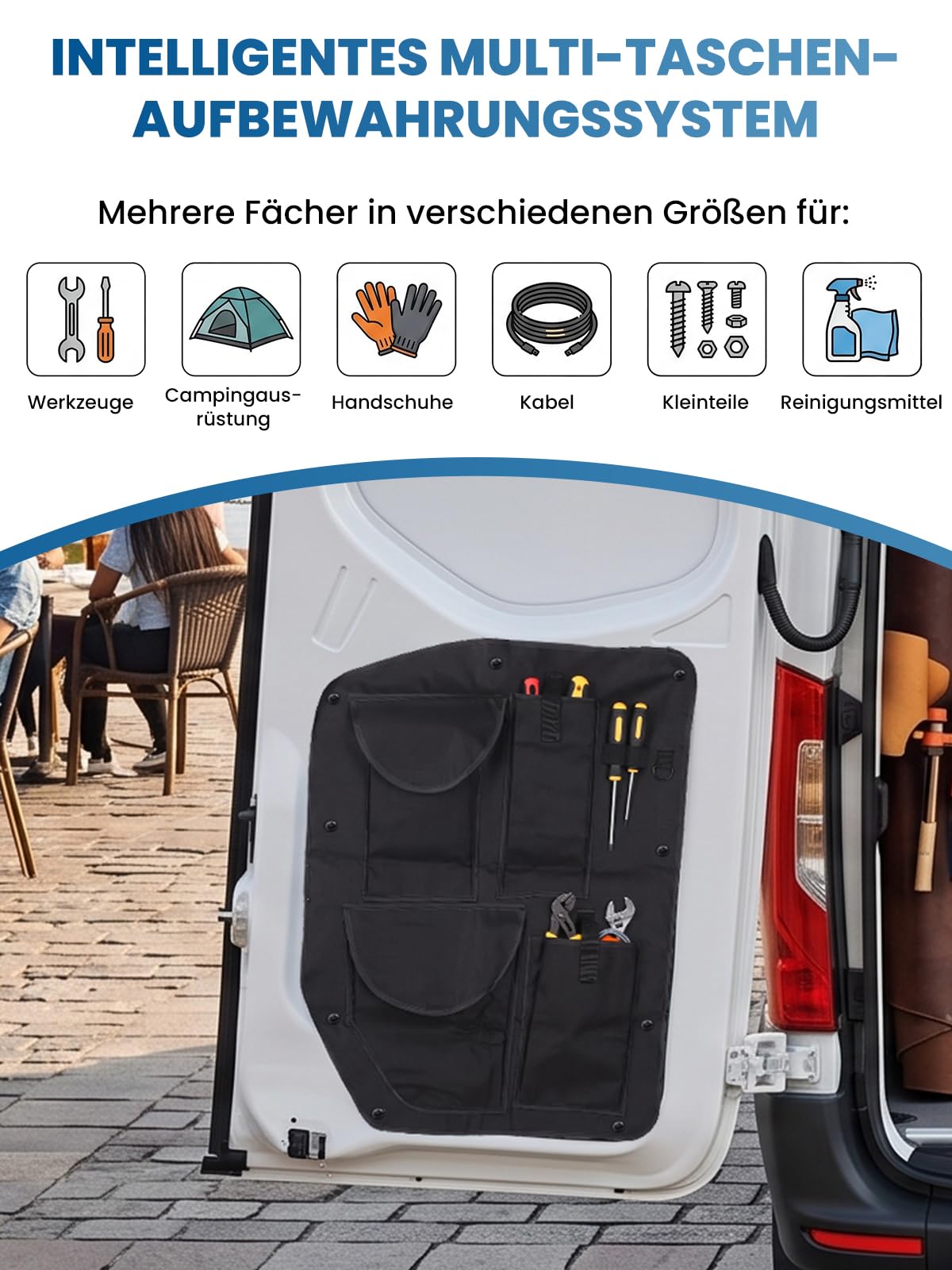 2er Set Aufbewahrungsorganizer Kompatibel mit Sprinter 2018-2026 VS30 W907/W910 Scheunentor Hecktür Taschen Kofferraum Auto Camping Zubehör Werkzeugtasche 600D Oxford Gewebe Wasserdicht
