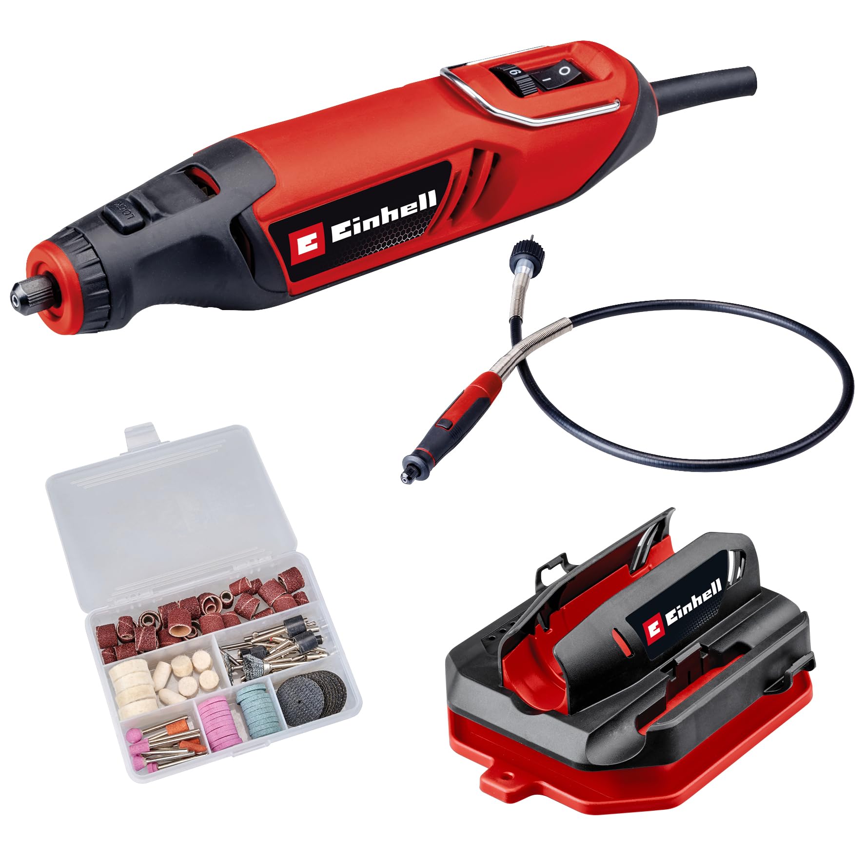 Einhell Schleif- und Gravur-Werkzeug TC-MT 150 E (150 W, Drehzahlelektronik, max. 35000 U/min, Spindelarretierung, inkl. 117-teiliges Zubehör)