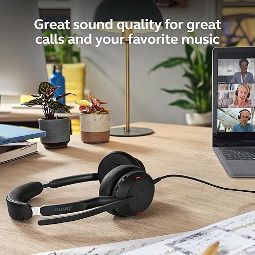 Vista 6 de Jabra Evolve2 50 - Auriculares de doble oreja con cable, auriculares con cancelación de ruido, auriculares Bluetooth para trabajar con micrófonos