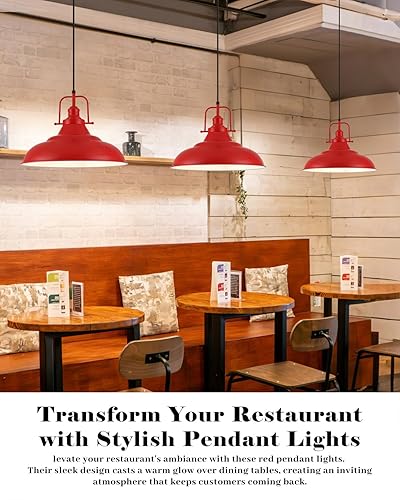 Miniatura 2 de Lámpara colgante roja para isla de cocina, luces colgantes industriales grandes de 16 pulgadas, luces colgantes rojas mate, lámpara colgante vintage