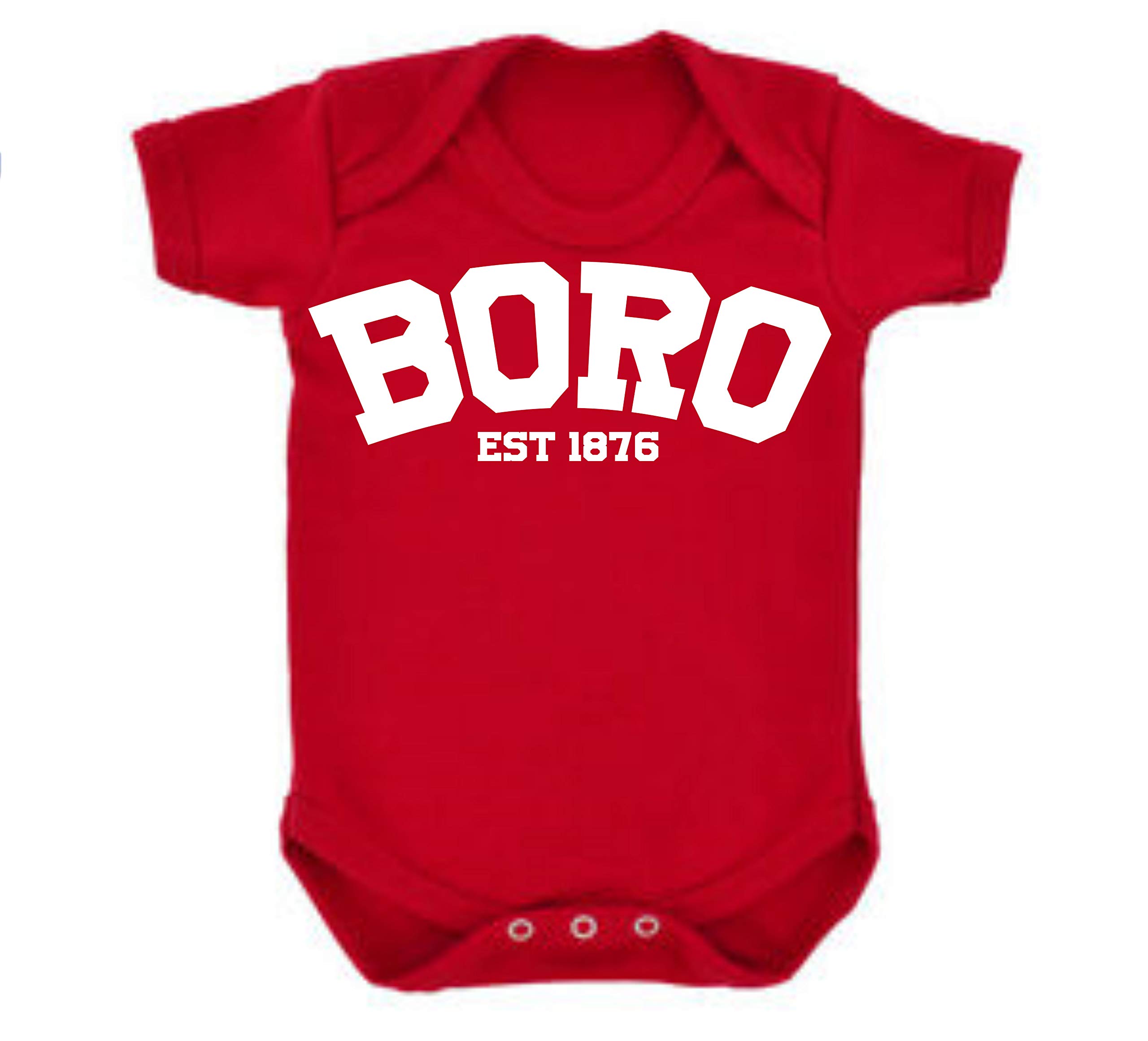All About The Print Men's Red Boro Middlesbrough Established In 1876 Premium Football Baby Grow Boy Girl Gift Short Sleeve Vest Romper Short Sleeve Baby Grow Romper Age 3-6 Months