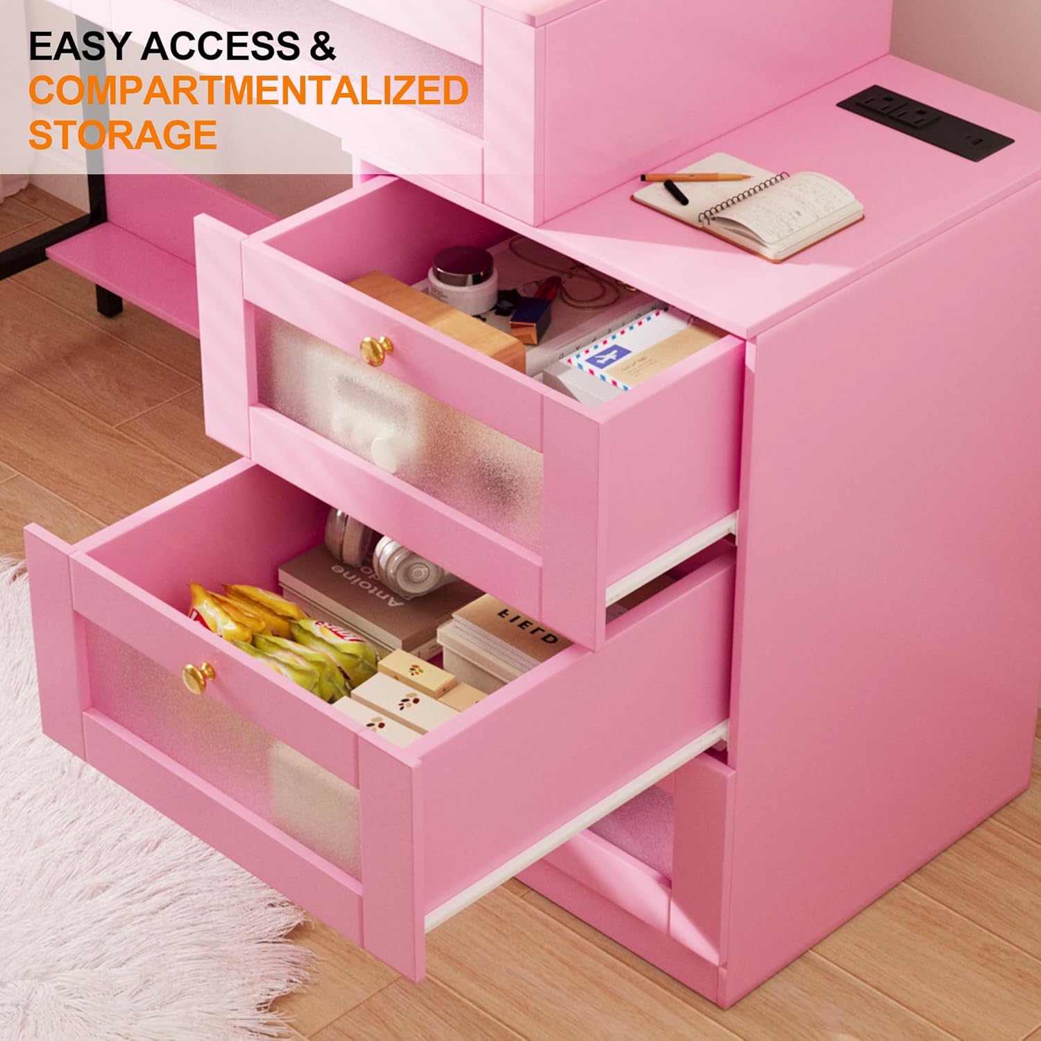 Manicure Table Nail Desk Makeup Vanity Desk, Professional Nail Station Beauty Technician Desk with Storage Drawers for Girls Bedroom Living Room Home Office