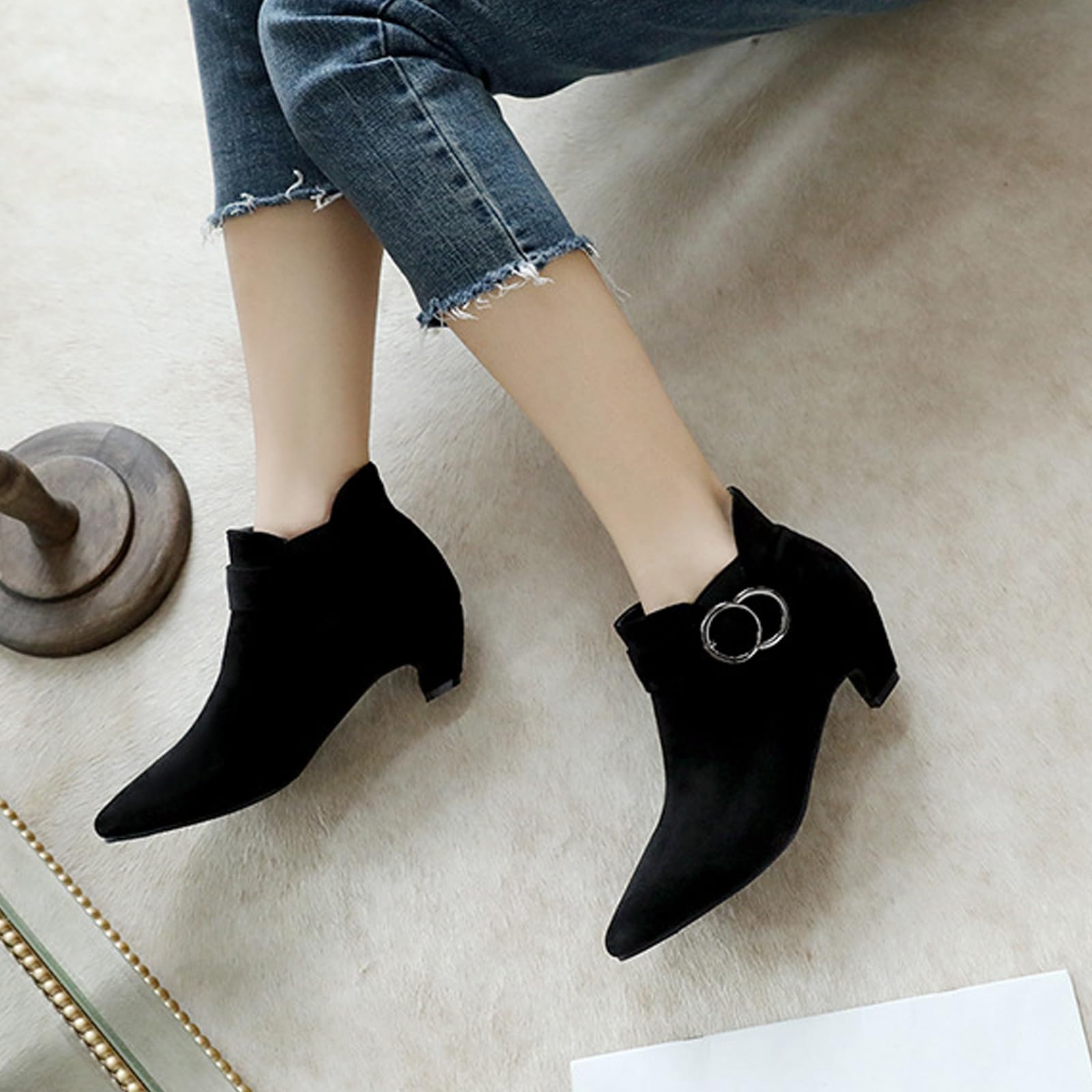 Scarpe Business Casual Donna Stivaletti Camoscio Punta Stretta Fibbia