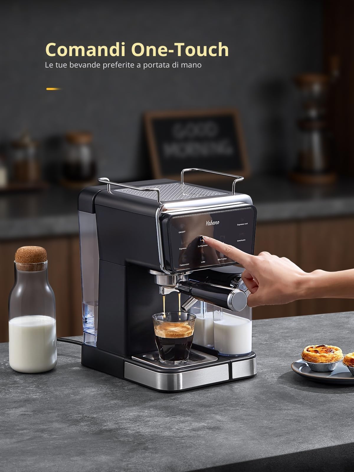 Yabano Macchina per caffè espresso, 20 bar, con montalatte automatico da 500 ml, 6 bevande, touch screen a colori, serbatoio dell'acqua da 1,5 l, caffettiera cappuccino e latte, 1350 W