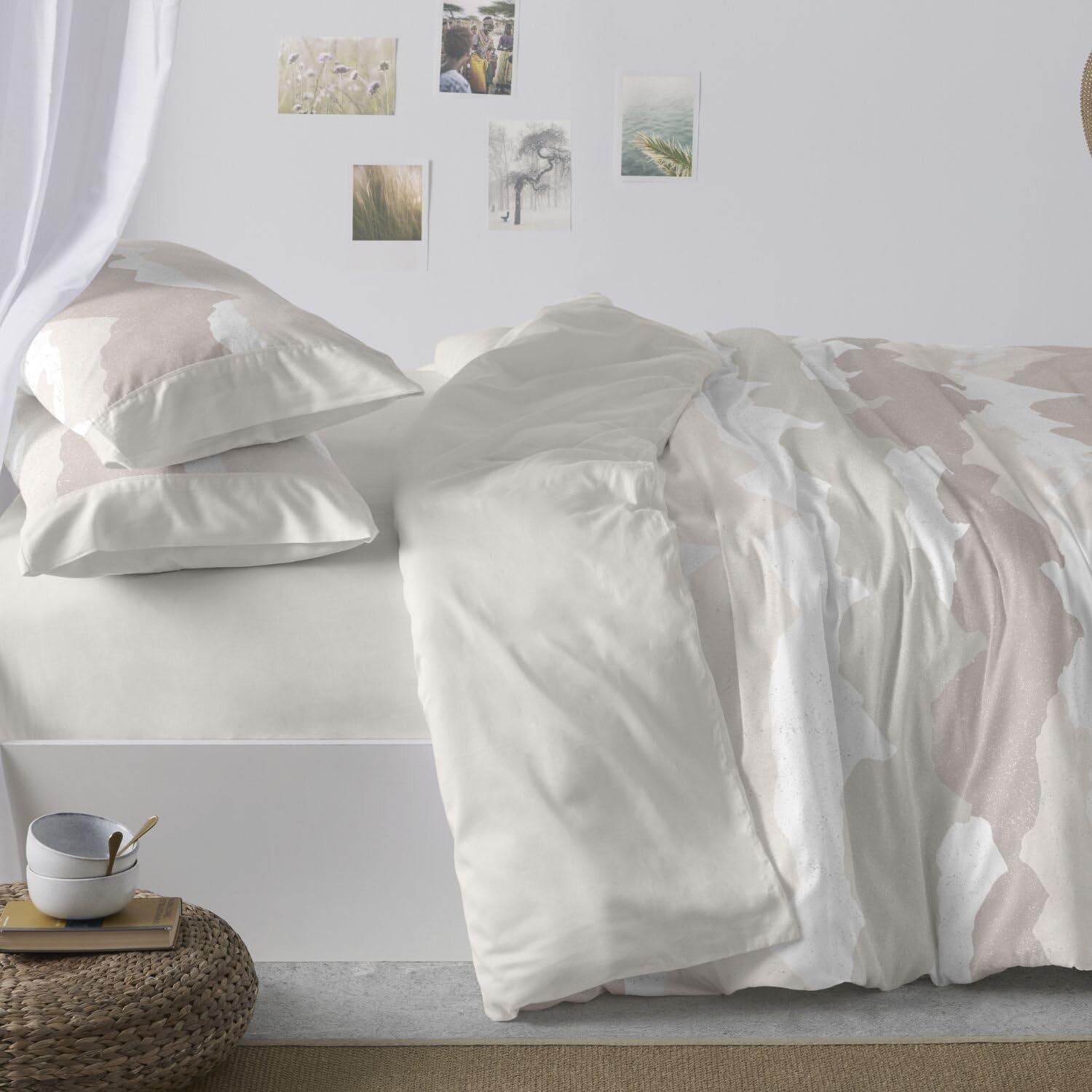 Burrito Blanco | Funda Nórdica Estampada Algodón/Poliéster Cama 135 Arena | Incluye Bajera y Funda de Almohada | 50% Algodón 50% Poliéster | 144 Hilos | Tacto Suave | Larga Duración | Fácil Planchado