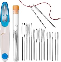 Sewing Needles Large Eye Sharp Point, Embroidery Needles, 15 Pieces Stainless Steel Yarn Knitting Needles, Blunt, No Tip, Extra Thick, Includes Tube and Scissors for Hand Sewing, 3 Sizes
