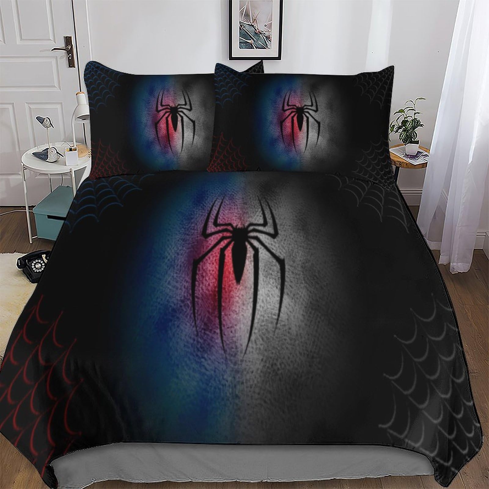 Parure de lit araignée noire avec housse de couette king 220x240 cm et taies en microfbre douce