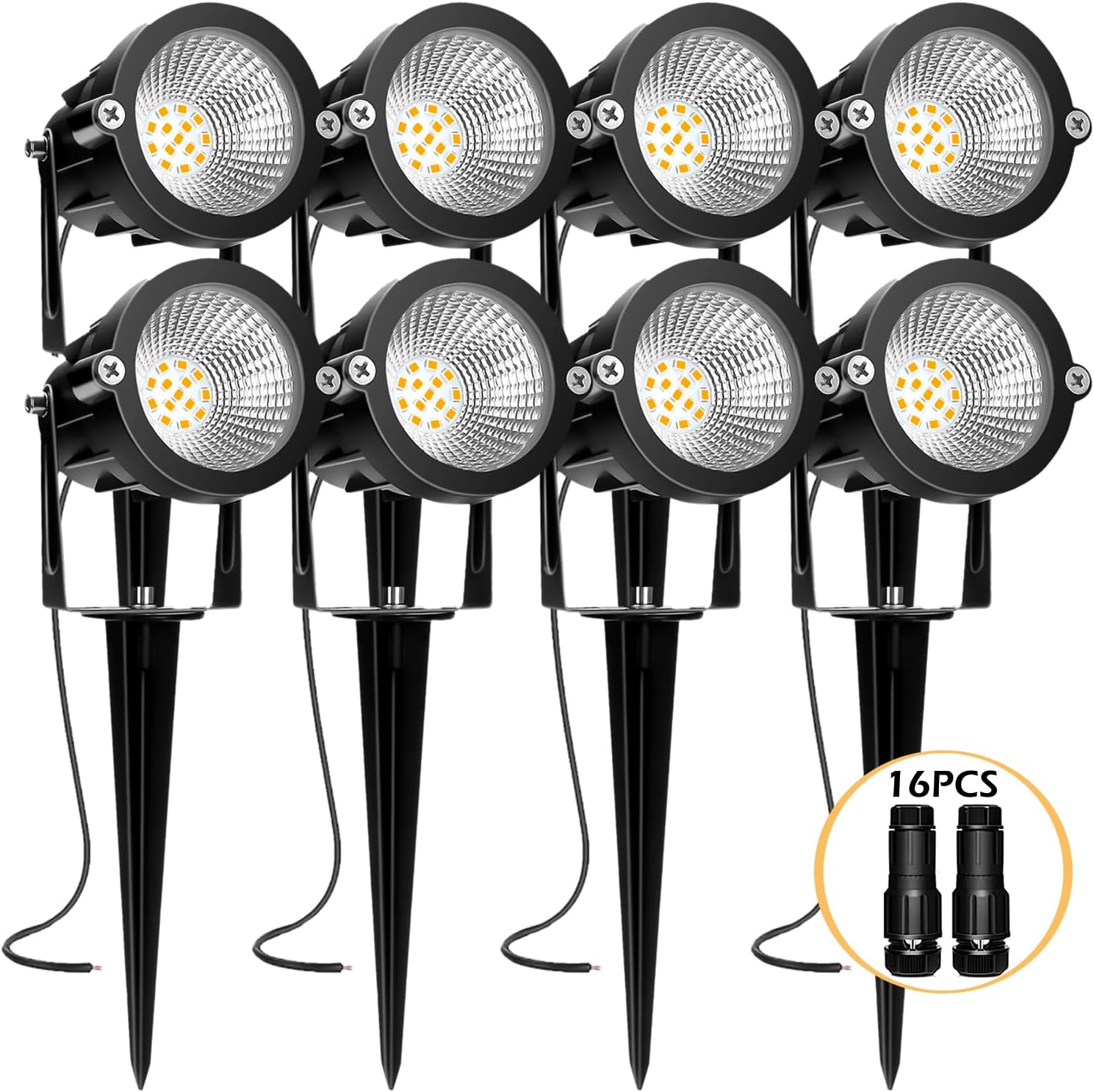 Low Voltage Landscape Lighting: 10W 1000LM LED Landscape Lights Outdoor 2700K Warm White Spotlights with IP65 Waterproof for Yard Garden | 8 Pack of 12V 24V Low Voltage Lights with Connectors
