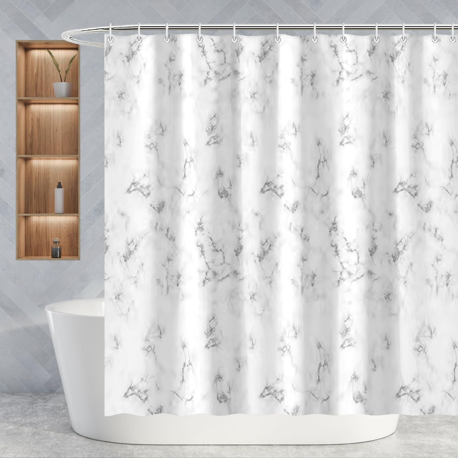 Minicoco Women's Marble Shower Curtain - 100% Waterproof Polyester, Mould Proof, Mildew Resistant For Bathroom With 12 Hooks, 180 X 180 Cm