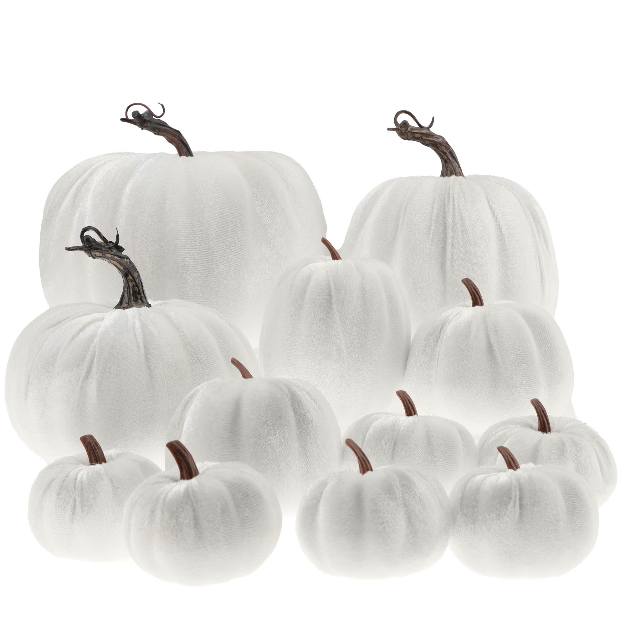 12 Stück Samt Kürbisse Deko-Set - Künstliche Herbst & Halloween Dekoration