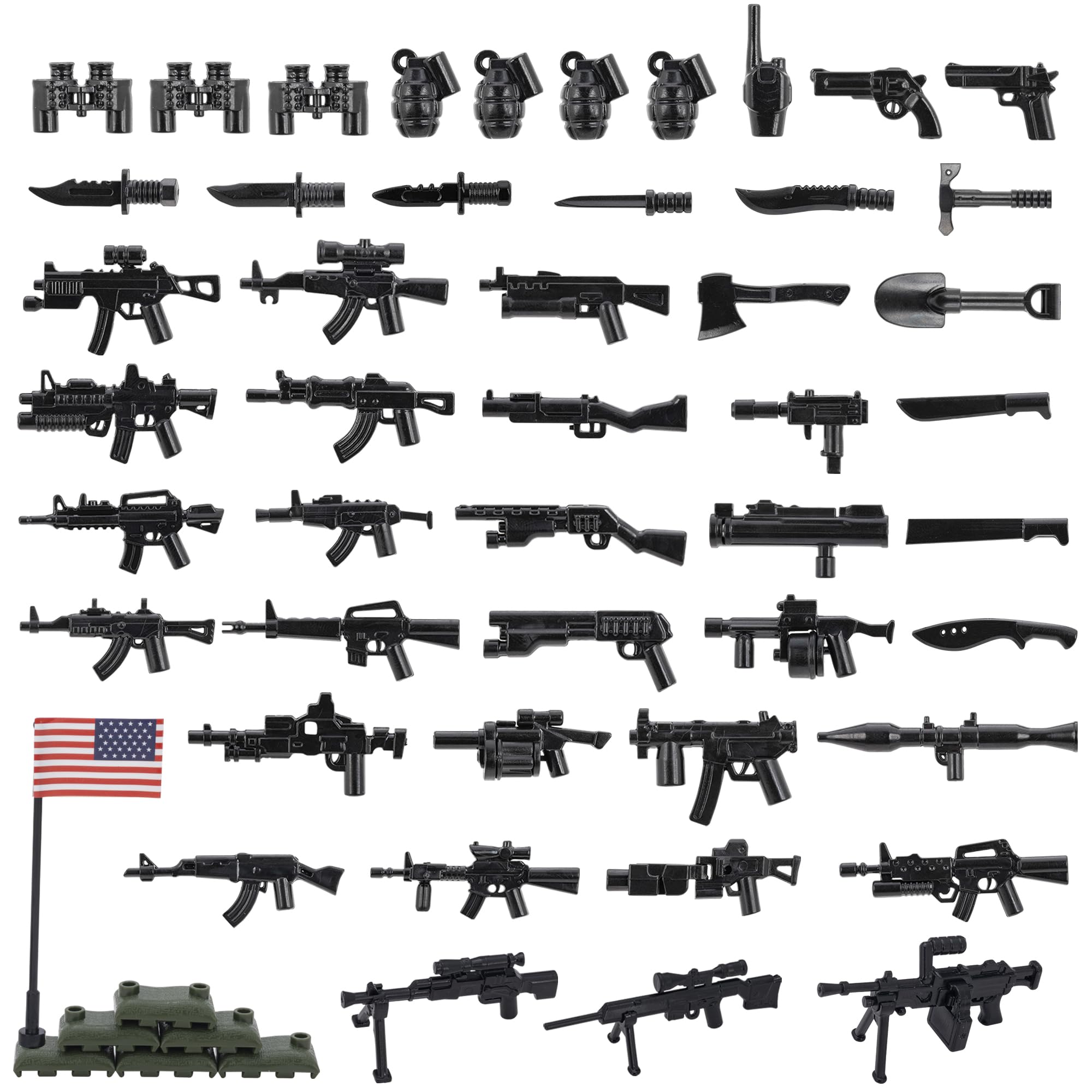 Military Weapons Pack Gun Accessories, WW2 US Basic Edition Soldier Model Military Toys for Children 3 Years Older, Compatible with Classic Building Block Toys