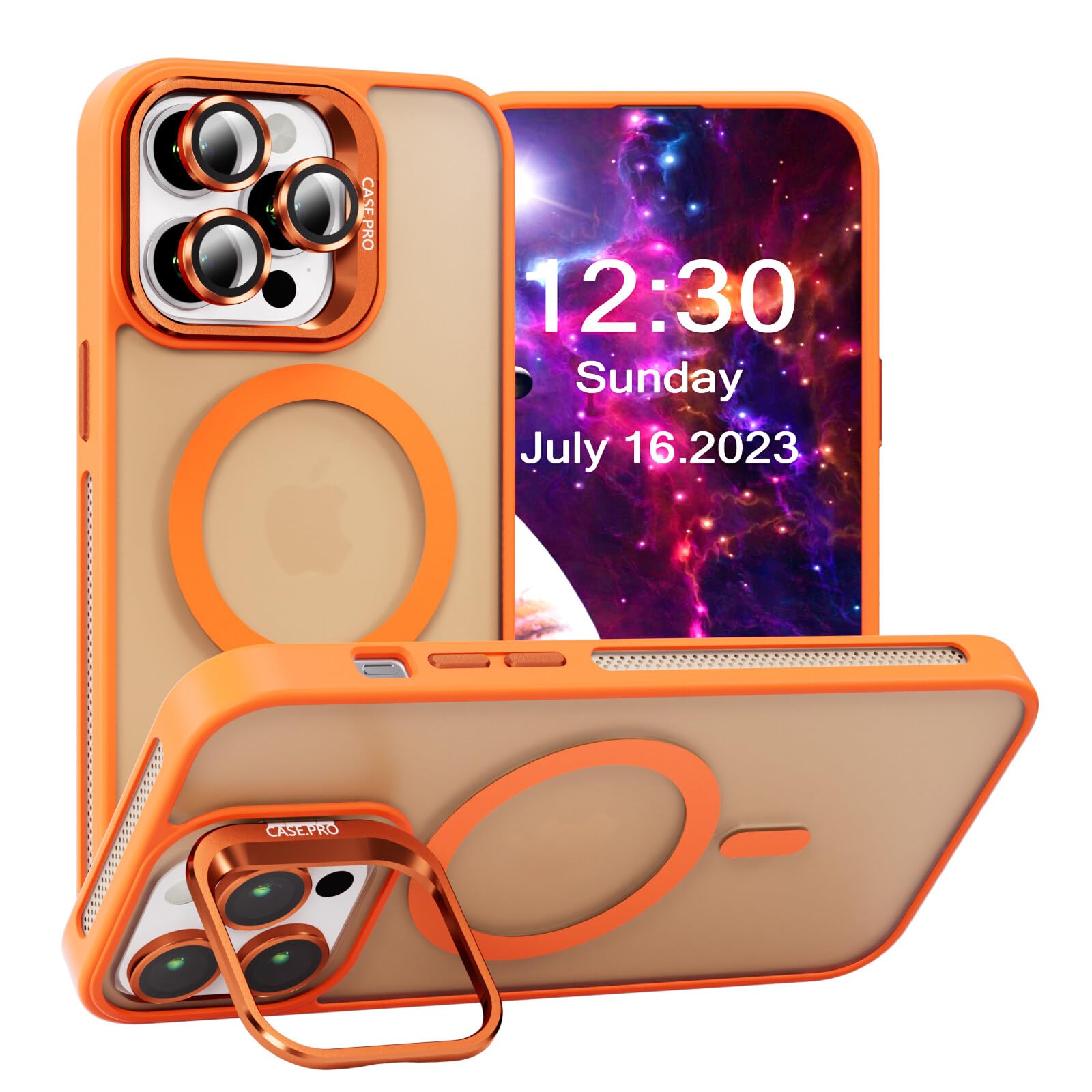 CasurvivePro Custodia Magnetica Protettiva per iPhone 16 Pro, Supporta Ricarica Senza Fili, Custodia Sottile in PC e TPU Opaco Arancione