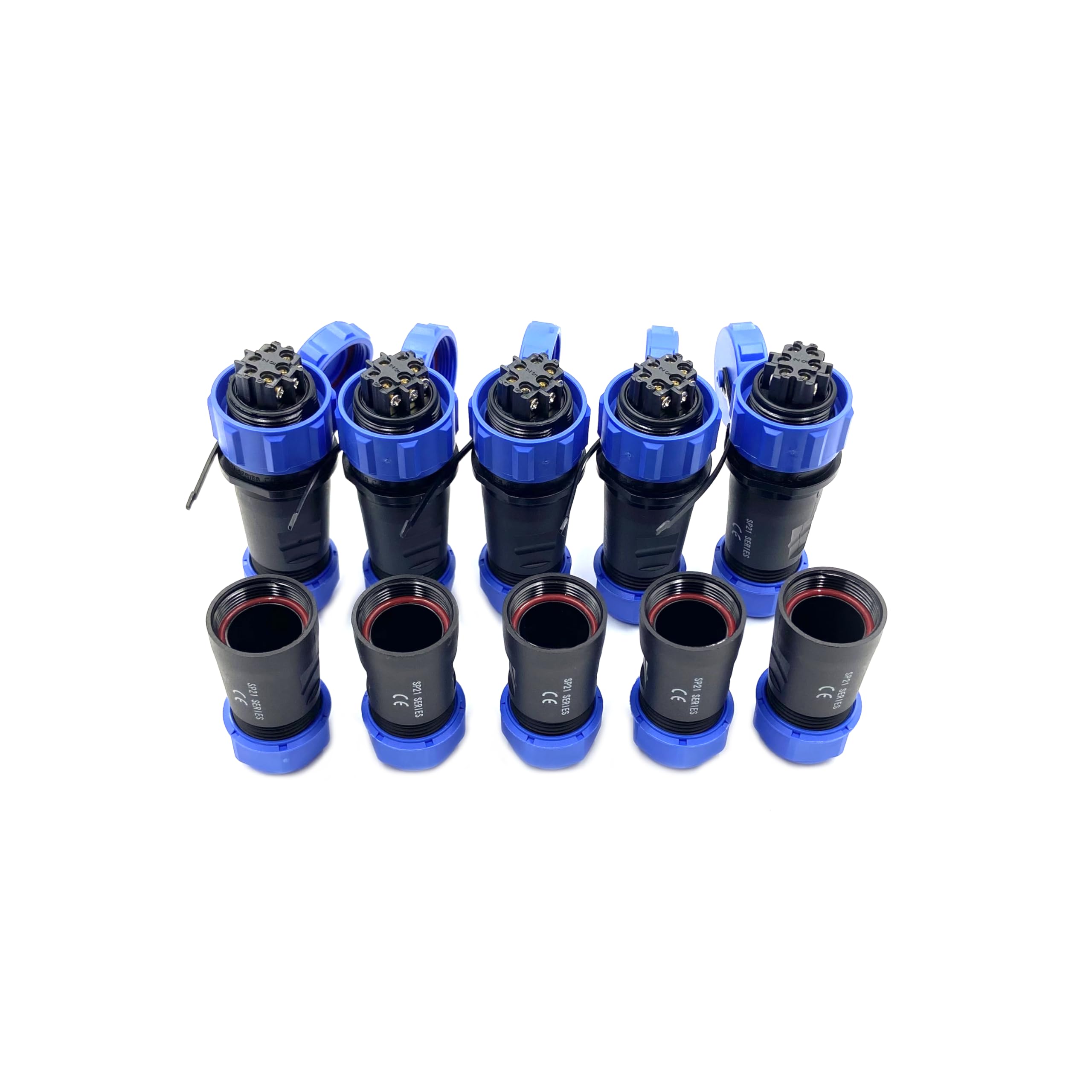 5 conectores de aviación SP21 de 6 pines, IP68 de 6 pines, sin soldadura, conector de aviación impermeable para lámparas exteriores, utiliza 500 V 25 A (cable de 12 AWG engarzado)