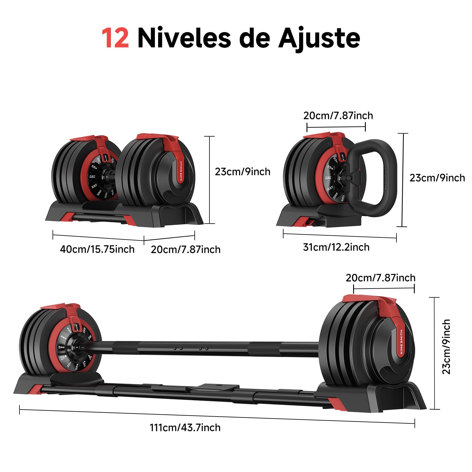 Set di Manubri Regolabili, 3 in 1 Peso Della Mano per Donne e Uomini a Casa, Attrezzature per l'allenamento Della Forza, Sollevamento Pesi, Manubri per Bodybuilding (Una Manubri e Altri Accessori)