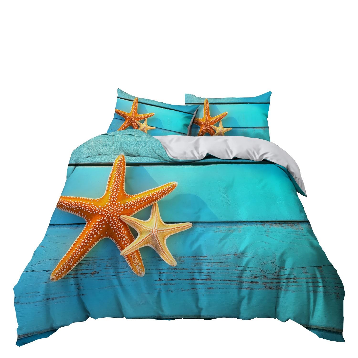 Funda Nordica Cama 90 de 3 Piezas Dos Estrellas de mar en el océano Juego de Funda Nordica 150x200 cm y 2 x Fundas de Almohada de 50x75 para Ropa de Cama Infantil Niño Chico Niña