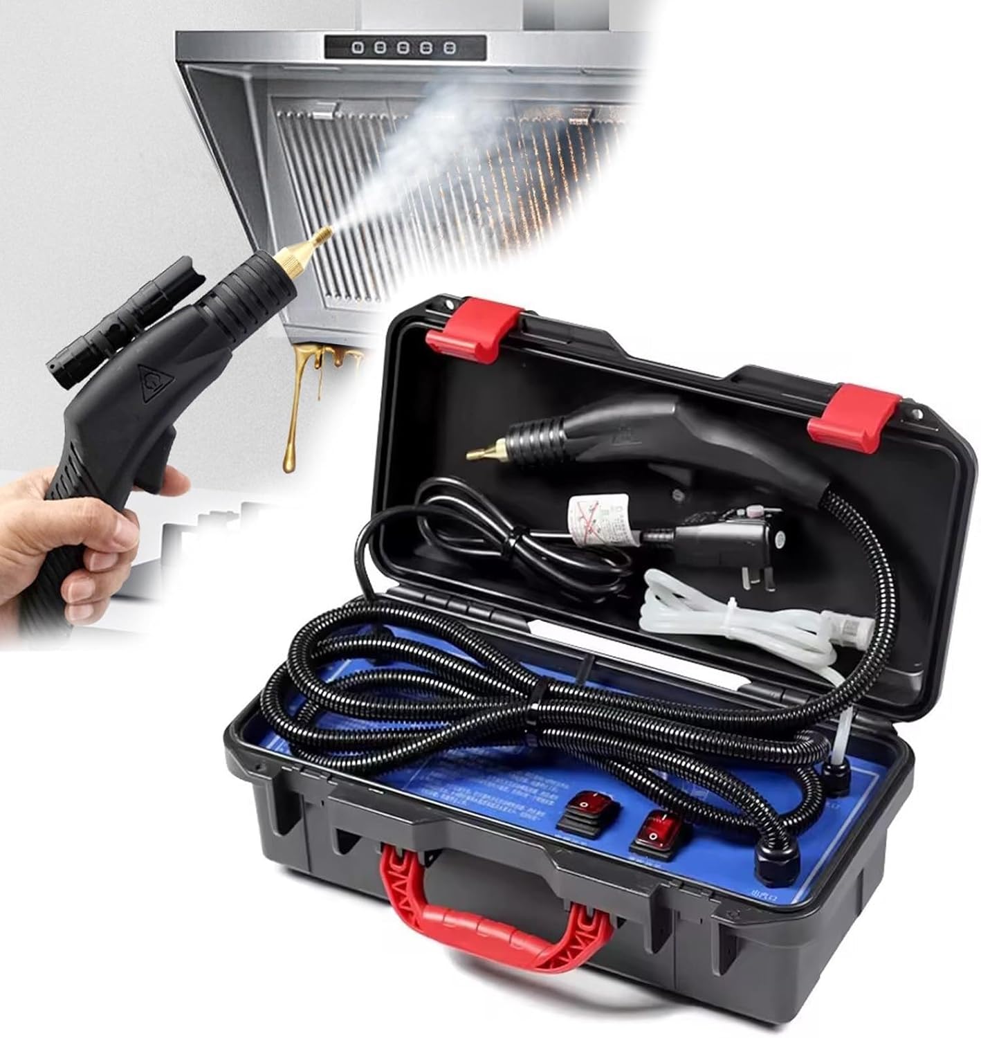 High Temp Portable Steamer Cleaning Machine,High Pressure Steam Cleaner Handheld,Tankless,Hot and Cold Water Mode,for Air Conditioner Range Hood Car Cleaning(1700W)