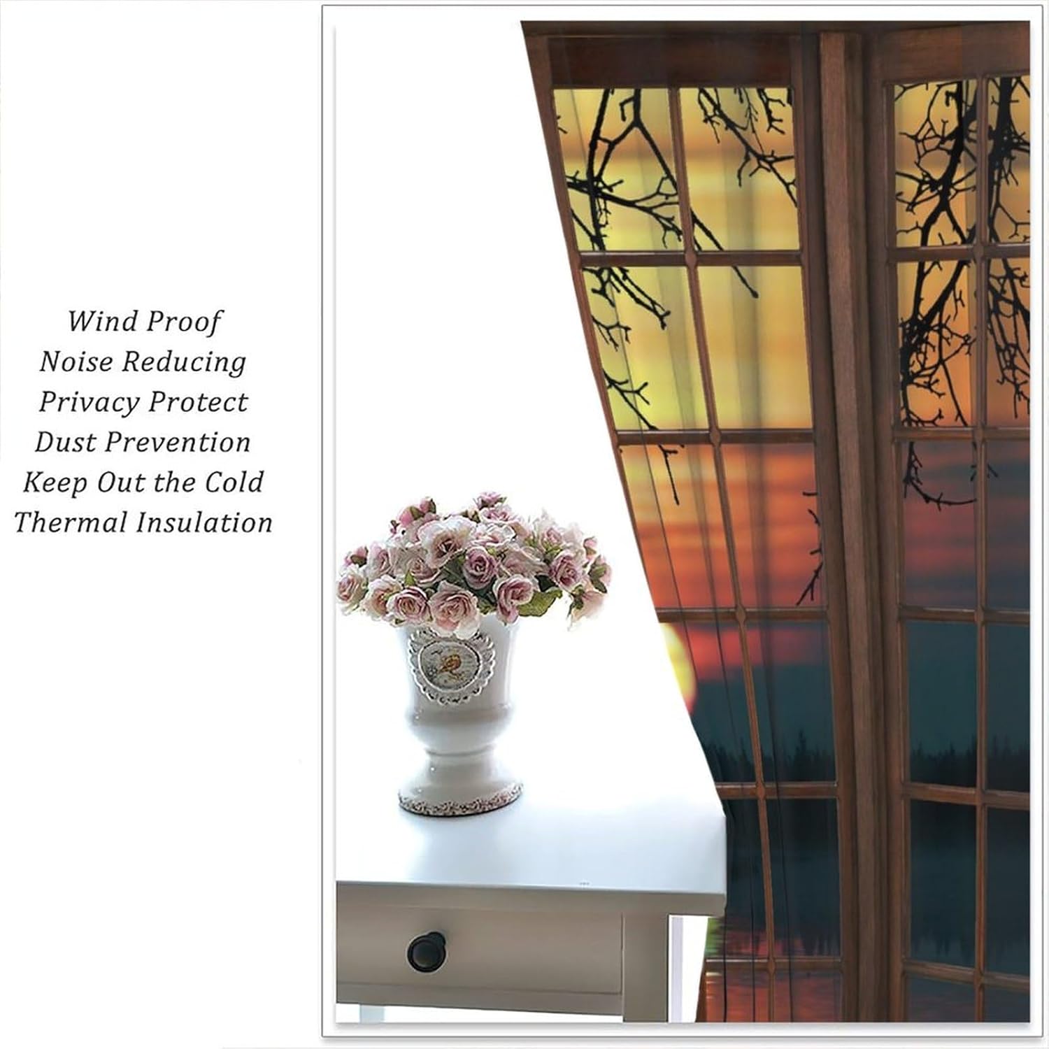 Setting Sun Nature Scenery Curtains, Sunset on The Lake Surface Branch Mountain Forest Reflection Printed Blackout Window Treatments for Bedroom Living Room Kitchen 42" W X 45" L