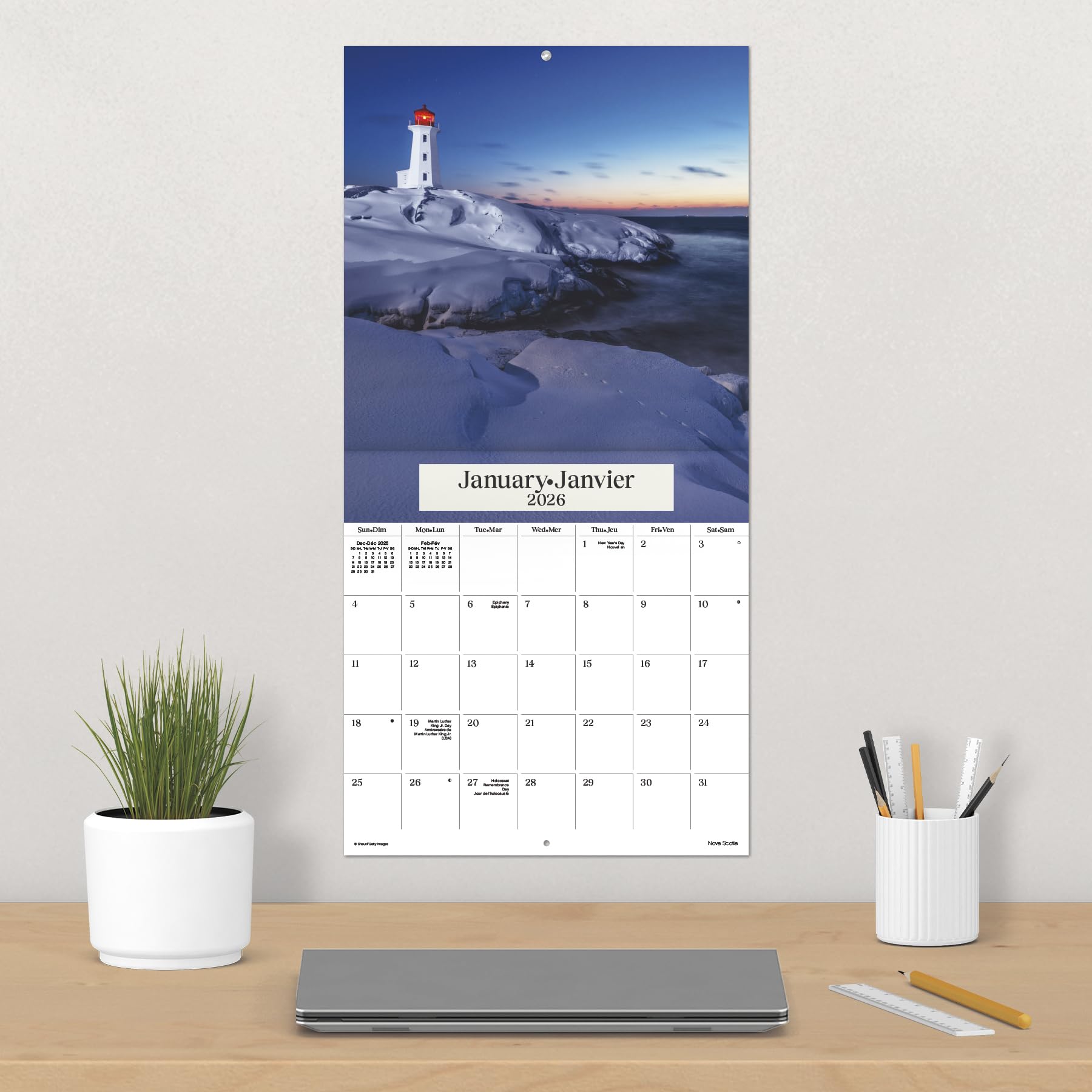 Calendrier mural 2026 Canada atlantique (bilingue français)