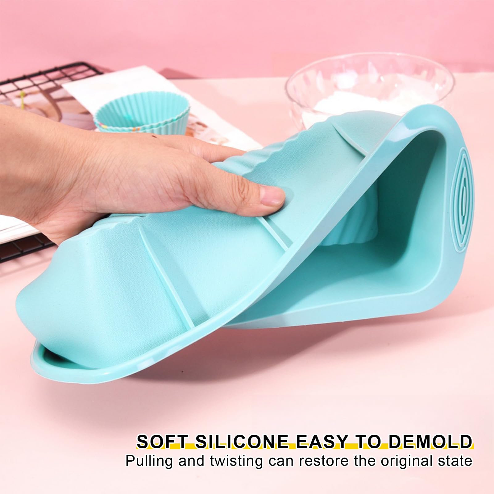 Set di 30 teglie da forno per forno, set di stampi da forno in silicone, antiaderenti, teglia per muffin (rosa)