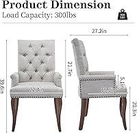 Vista 3 de Juego de 6 sillas de comedor tapizadas, sillas decorativas con respaldo copetudo, sillas de comedor modernas de tela de felpilla con brazos y patas