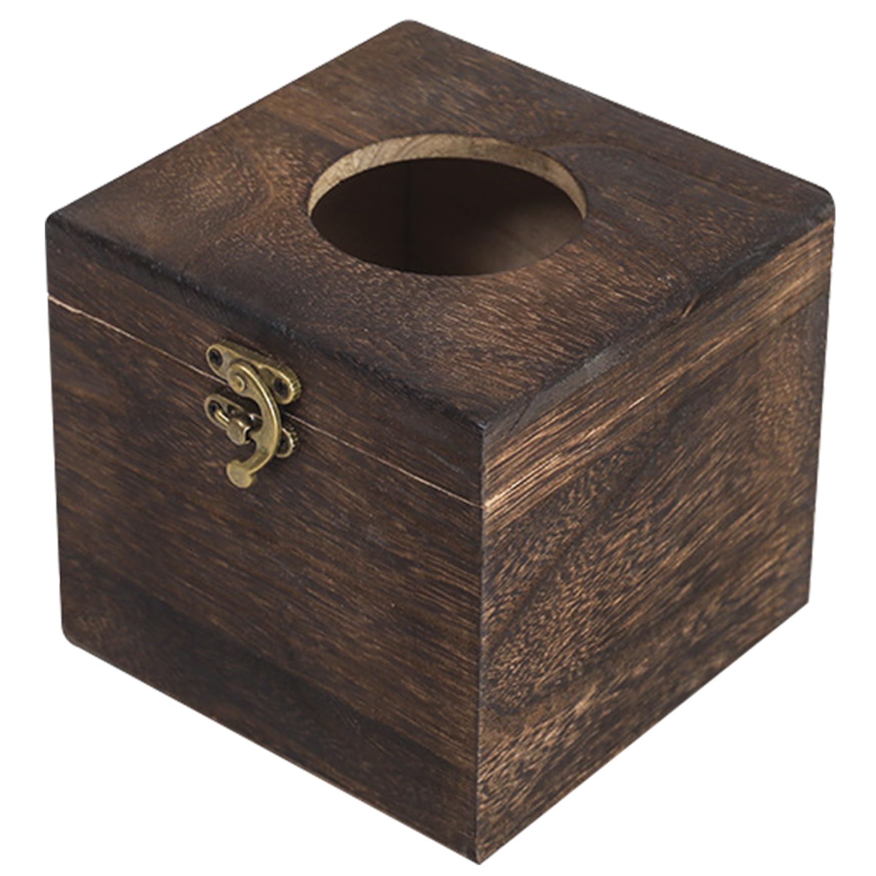 Hperu Brown Tissue Cover Box Square, Wooden Decorative Tissue Box Cover With Hinged Lid, Smooth Texture Organizer For Bathroom, Kitchen, Car And Travel, 5.3X5.3x4.9 Inch