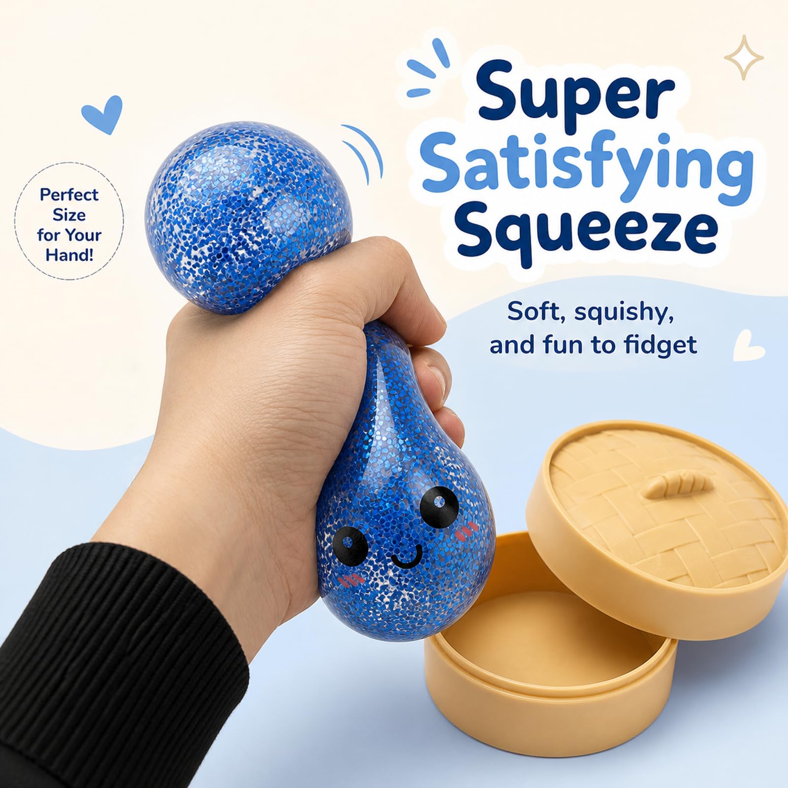 Amazon | Crossunx グリッター ブルー スクイーズ 餃子 ストレスボール