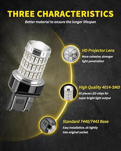 Miniatura 2 de AUXLIGHT 7440 7441 7443 7444 T20 992 W21W - Bombillas LED rojas brillantes, ultrabrillantes, de repuesto de 60-SMD LED para luces de freno/traseras
