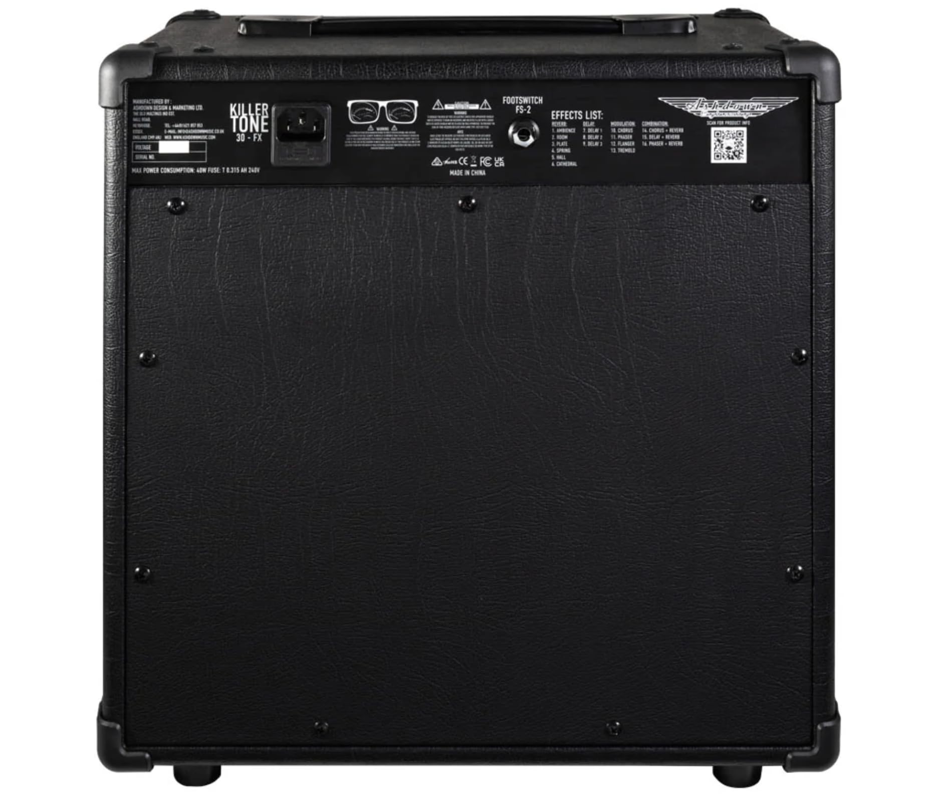 ASHDOWN KT‑30FX Combo 30W FX Amplificatore Chitarra Transistor Due Canali Uscita Cuffie AUX IN 16 Effetti Digitali