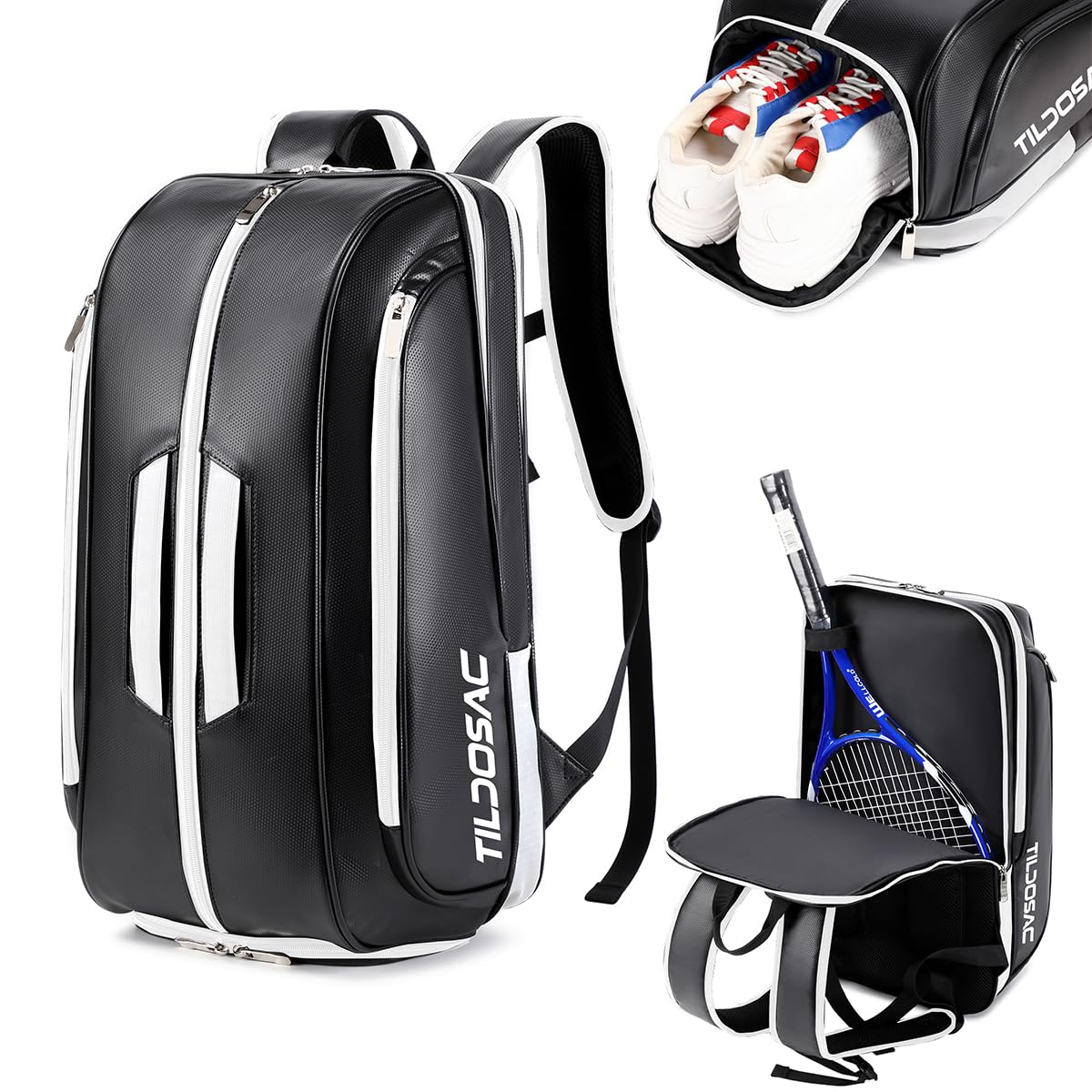 TILDOSAC Tennis Bag Racket Bag for Tennis Padel, Large Sport Pickleball Bag for Men Women with Shoe Compartment,Laptop Sleeve,Fence Hook,Ball Sleeve