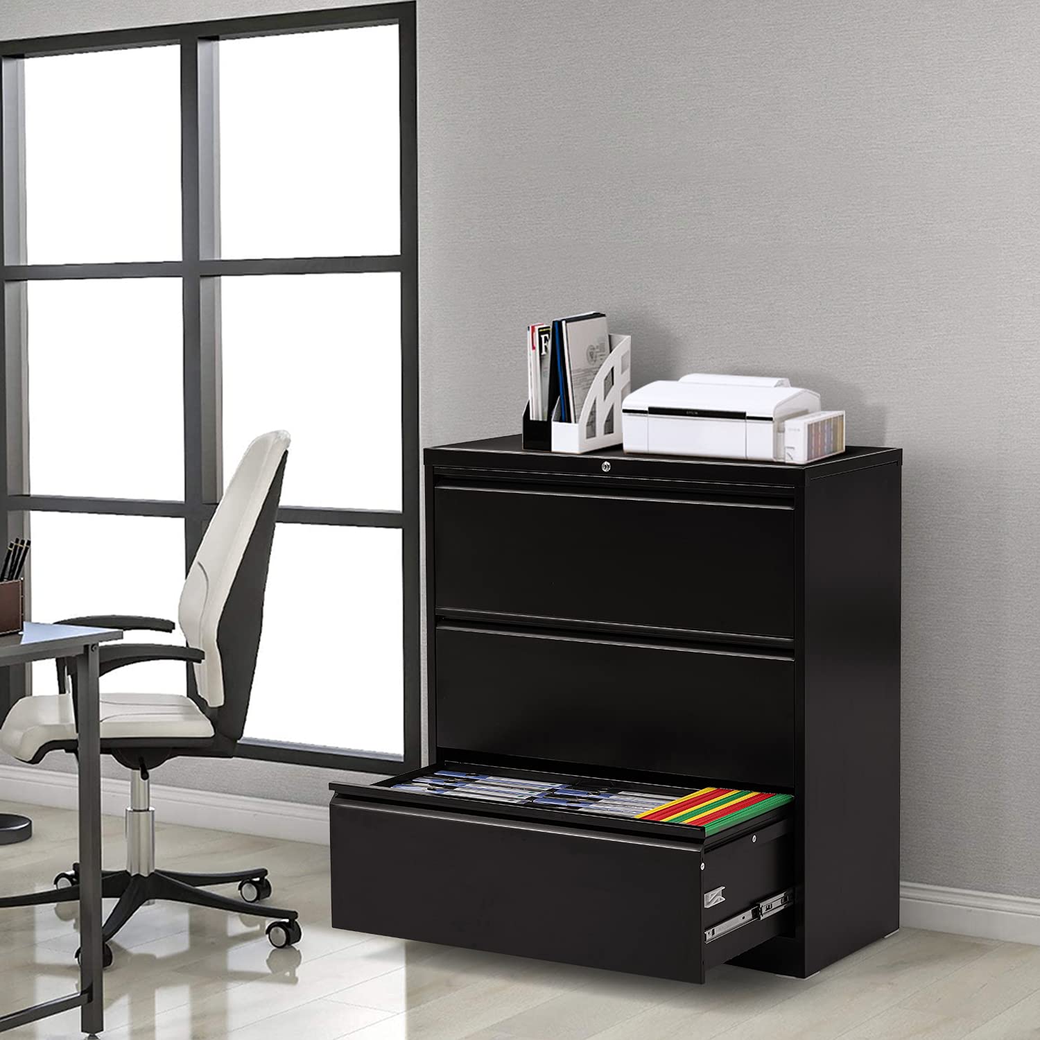 Buy 3 Drawer Lateral File with Lock, Black Lateral Filing