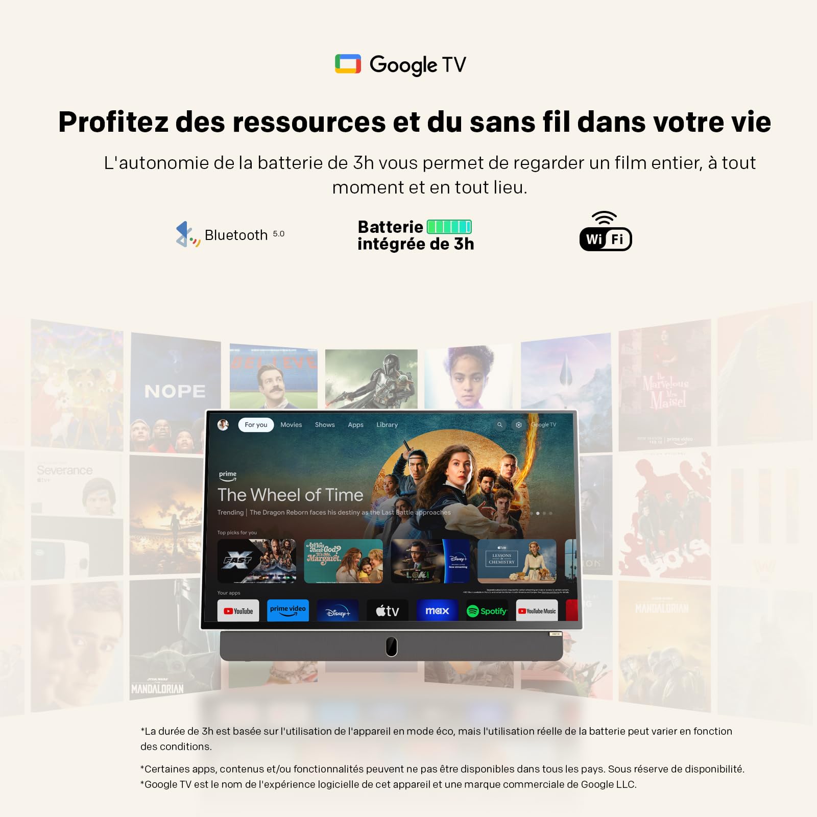 Metz TV Portable 24 Pouces (60 cm) Smart Google TV FHD avec Batterie Intégrée Poignée HDR 10 Chargeur Voiture 12V Ecran Anti-reflet Dolby Audio HDMI USB Bluetooth Wi-FI (24MPE7000 Blanc)
