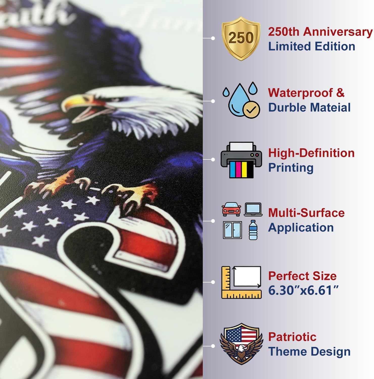 6.3" American Eagle Car Decals & Stickers | Waterproof 1776 Flag Bumper Stickers – Patriotic 4th of July Decorations | USA Flag Car Window Decal for Vehicles, Trucks, Windows & Laptops
