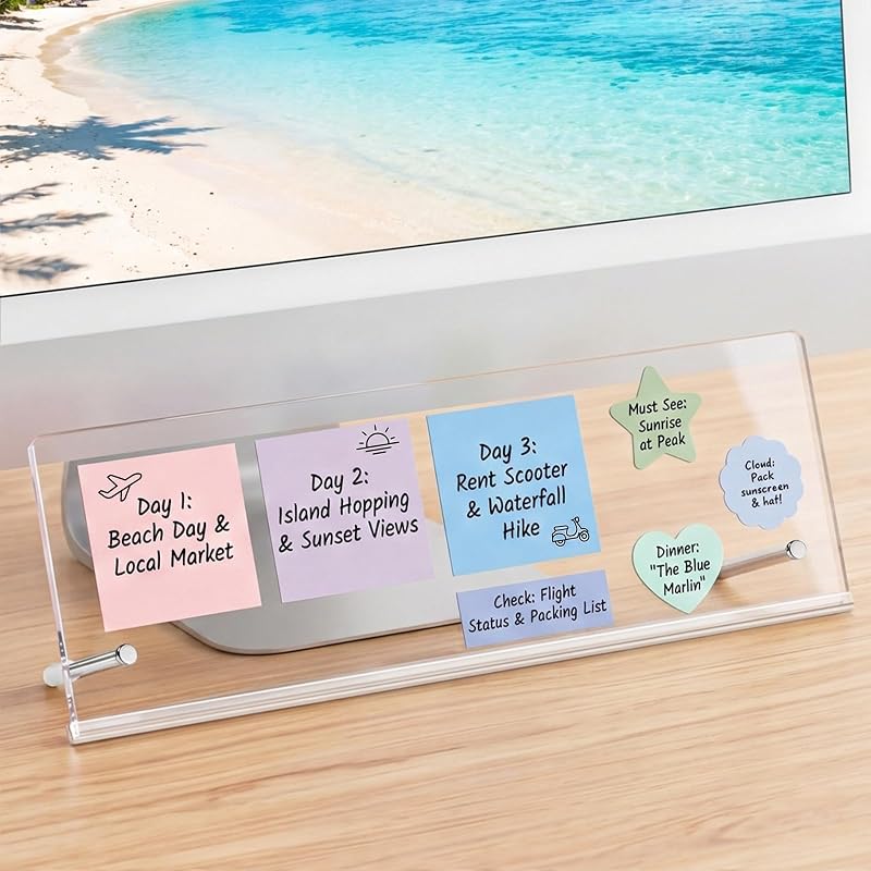Monitor Memo Board Holder 14"x5", Office Organization Memo Holders for Computer Sticky Note Holder, Space-Saving Under Monitor, Movable & Reusable, Screen Saver for Office & Home Desktop Decor