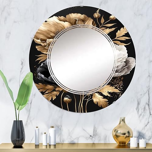 Miniatura 7 de DesignQ Ramo floral gótico dorado I- Espejo de tocador, espejos de baño, espejos de pared para sala de estar, dormitorio, espejo ovalado - Grande 20