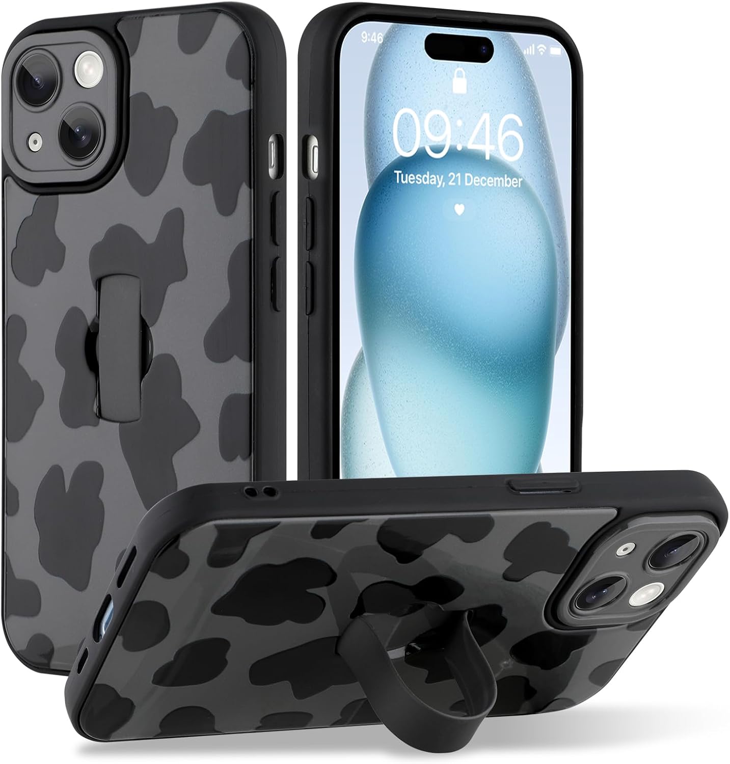 MOWIME for iPhone 17 Pro Case with Finger Strap Stand, Compatible with Magsafe, Trendy Cute Western Cowboy Print Phone Case, Full Camera Protection Shockproof Protective Cover for Women Men-Black