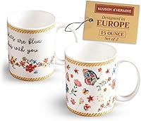 Vista 124 de Maison d' Hermine Taza de café con asas, tazas de porcelana fina de hueso, paquete de una taza de té para bebidas calientes, capuchino latte
