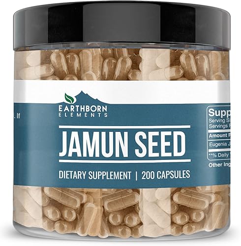 Earthborn Elements Jamun Seed 200 cápsulas, pura y sin diluir, sin aditivos