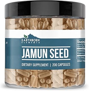 Earthborn Elements Jamun Seed 200 Capsules, Pure & Undiluted, No Additives