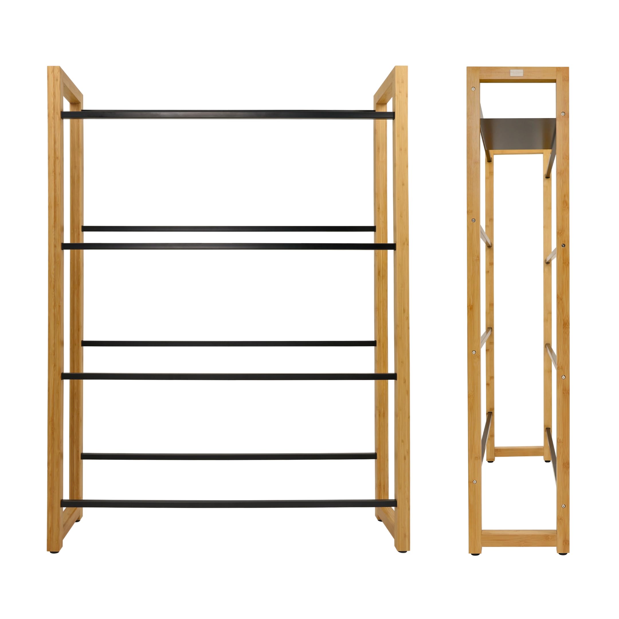 holz4home® Getränkekistenregal aus Bambus I 8 Kisten I inkl. Metallablage I Schwarze Metallstreben I Kellerregal Getränkeregal für Küche & Keller