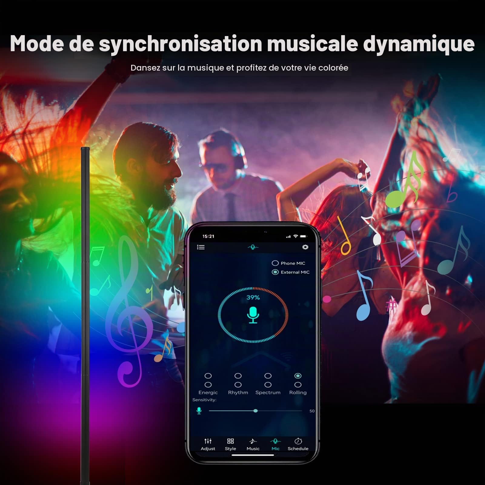 Neoglint Lampadaire d'angle a Intensité Variable, Lampadaire Connecté 72 LED, 11w,1800 lm RGB avec Télécommande APP, Synchronisation de La Musique, Convient Pour Chambre a Coucher, Salle de Jeux
