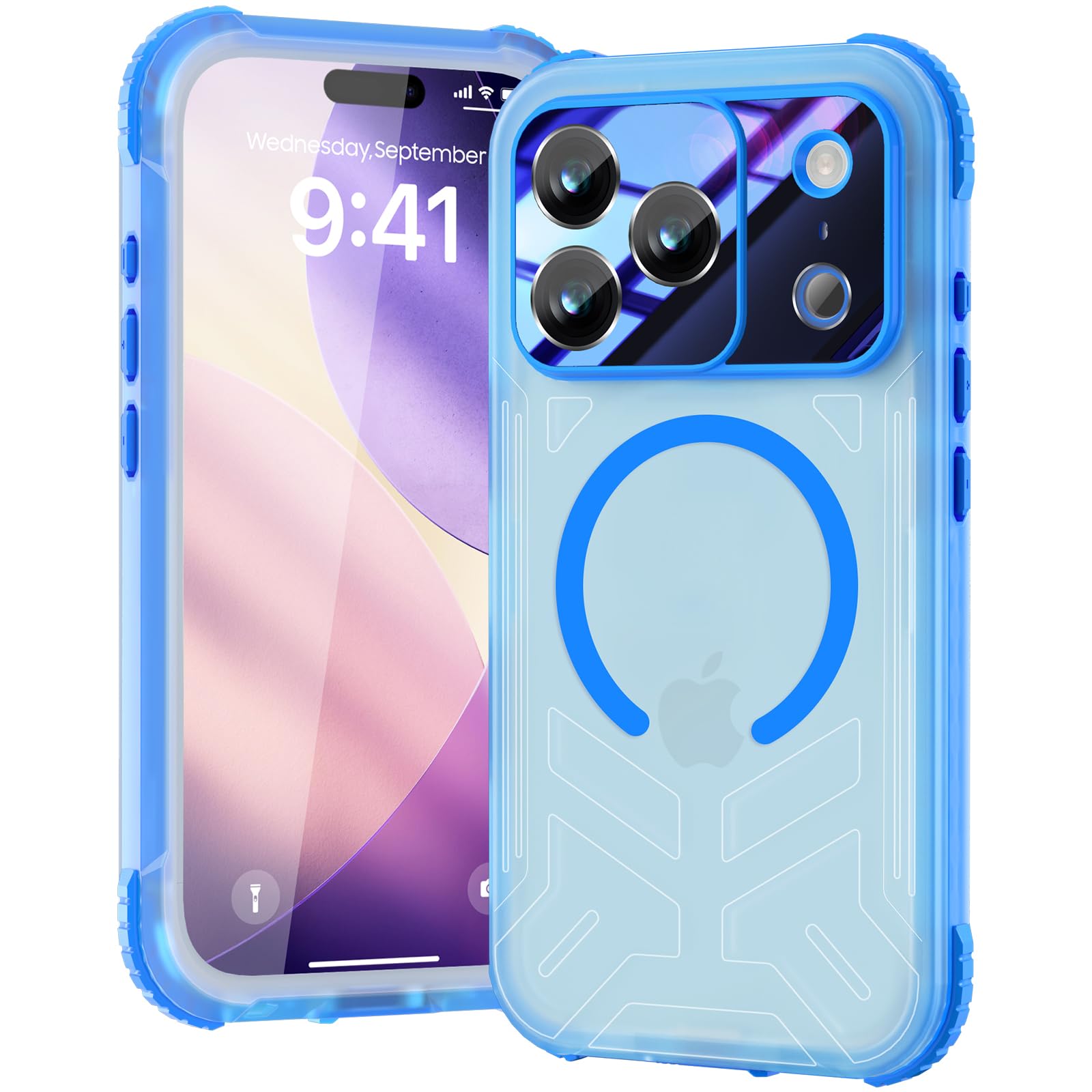 Beeasy Funda para iPhone 17 Pro MAX Impermeable Magnética, 360° Doble Protección Antigolpes Antipolvo Agua Militar Resistente Sumergible Carcasa para MagSafe, con Protector de Pantalla, Azul Cielo