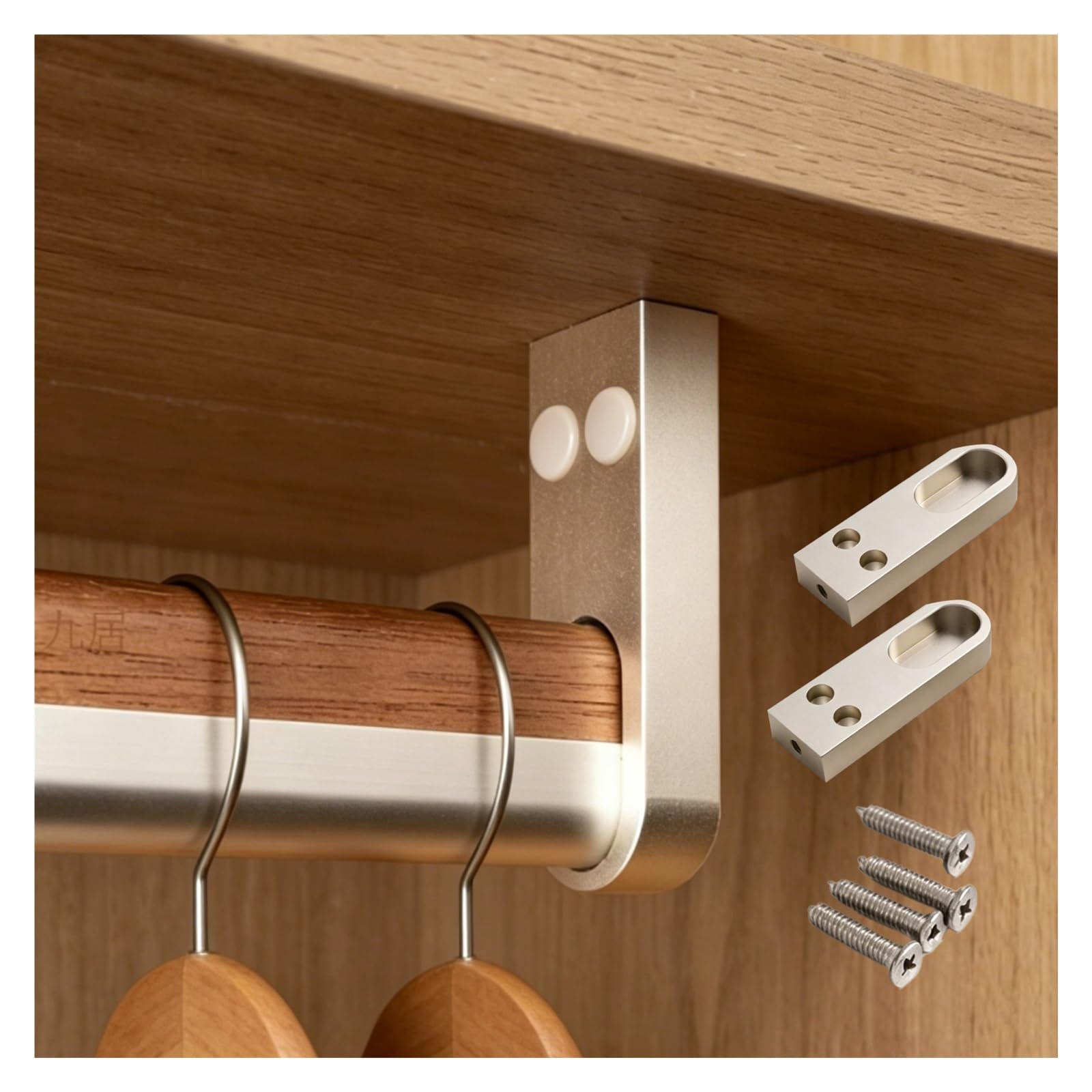 Oval Heavy-Duty Closet Hanging Rod, Customizable Aluminum Garment Bar with Wooden Anti Slip strip, Clothing Store Entryway Wardrobe Poles(Silver,L 88.6"/225cm)