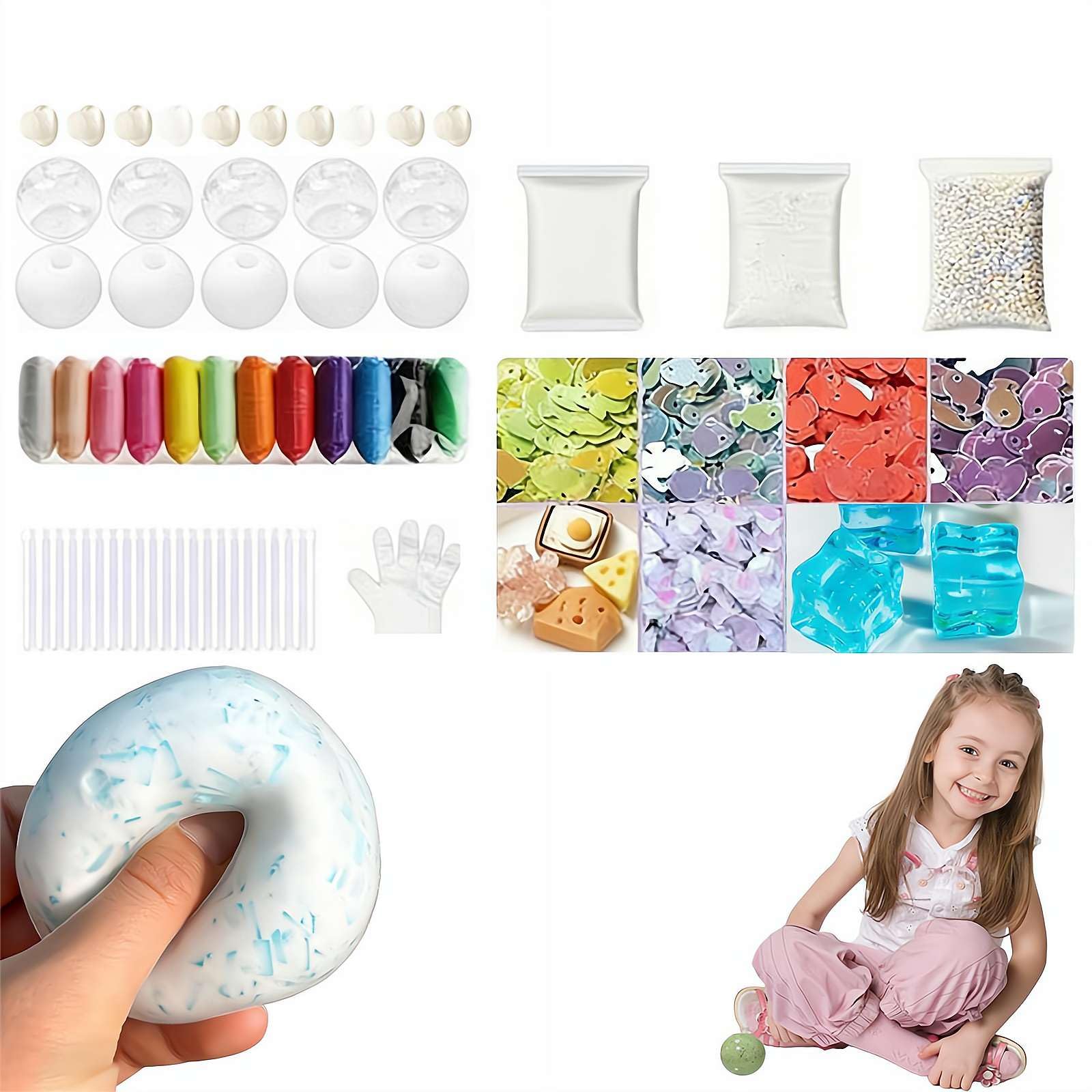 DIY Stress Ball Making Kit, Complete Squishies Ball Maker Set with Air Pump,Expander Tool and Fillers,for Create ASMR Anxiety Relief Toys Crunchy Relaxing, Make Your Own Fidget Pressure Balls