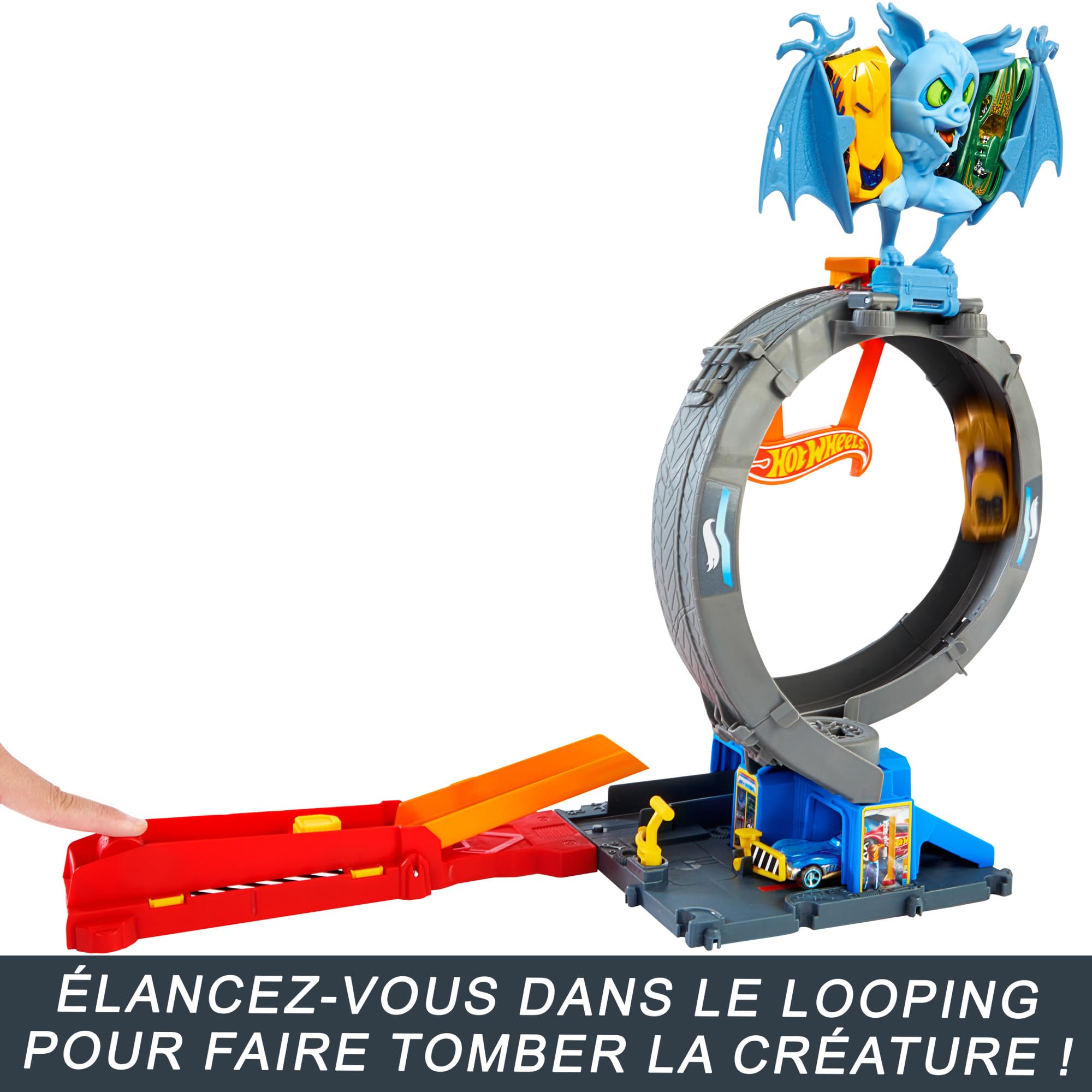 Hot Wheels Let’s Race Netflix - Coffret Circuit City Looping Et Attaque Chauve-Souris avec Voiture Et Piste, 3 Modes De Jeu, Looping Réglable Et Lanceur, Jouet Enfant, A Partir De 4 Ans, HTN78