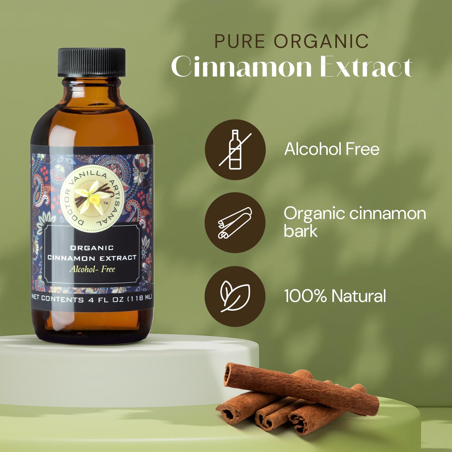 Organic Cinnamon Extract, 4 fl oz - 100% natural, sugar‑free, GMO‑free, gluten‑free, vegan, paleo, keto, kosher, and halal